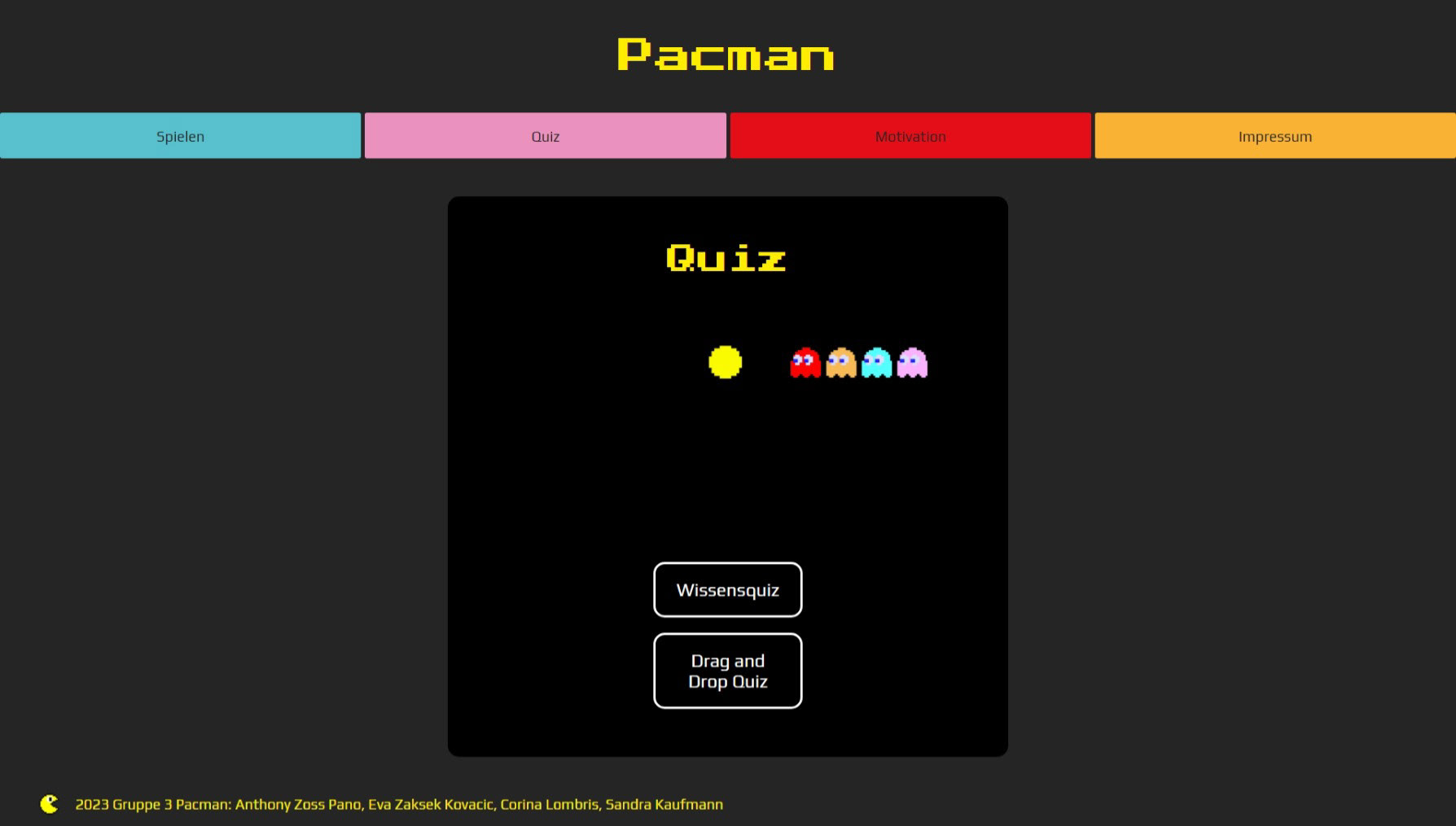 PacMan Battle Quiz starting screen